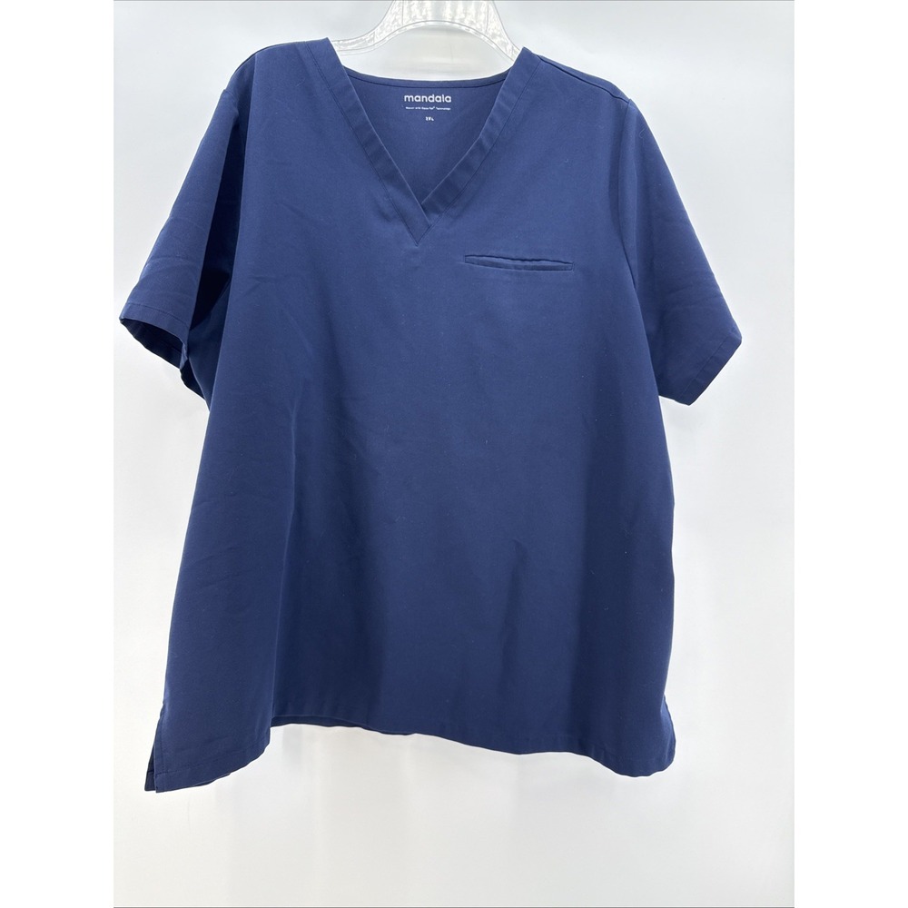 Mandala Scrub Top Women's 2XL‎ Navy V Neck Equa-Tek Technology Medical 1 Pocket